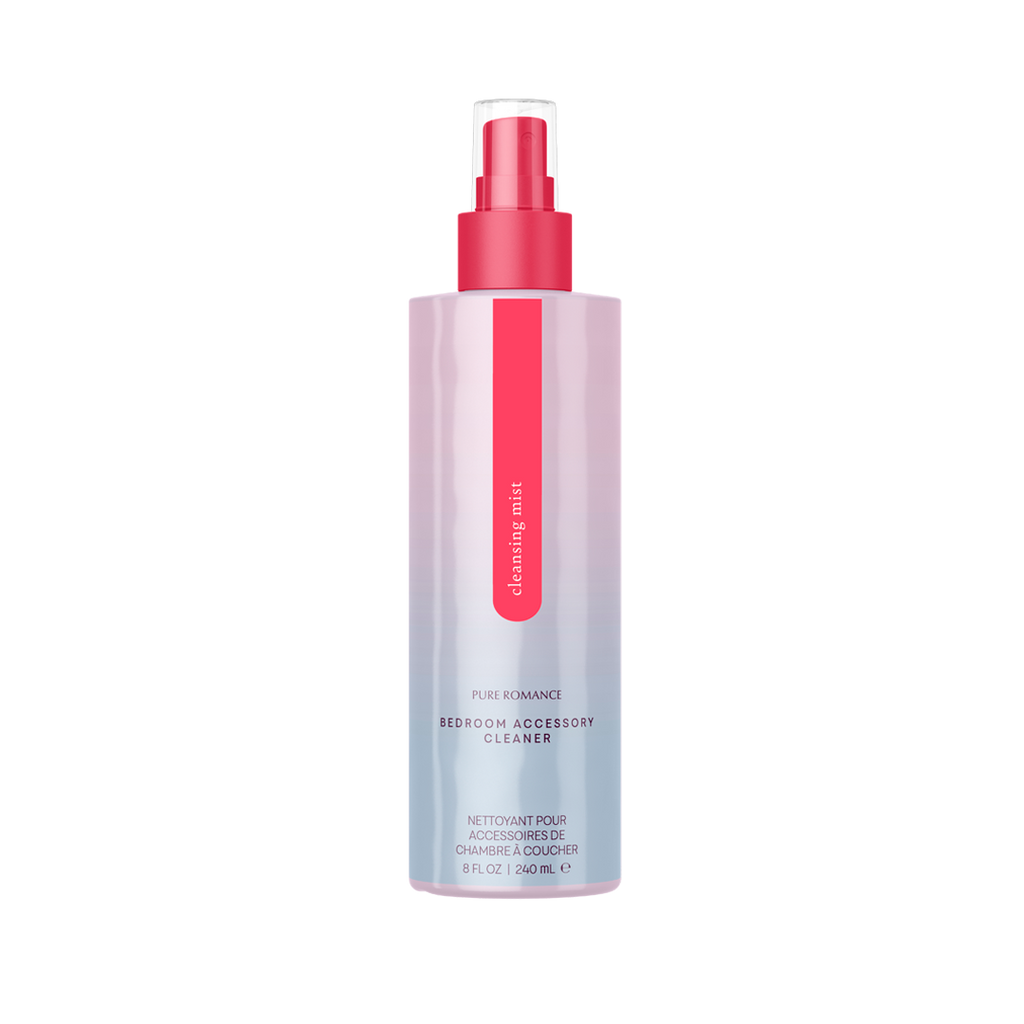 Cleansing mist accessory cleaner spray bottle with red top and pink label