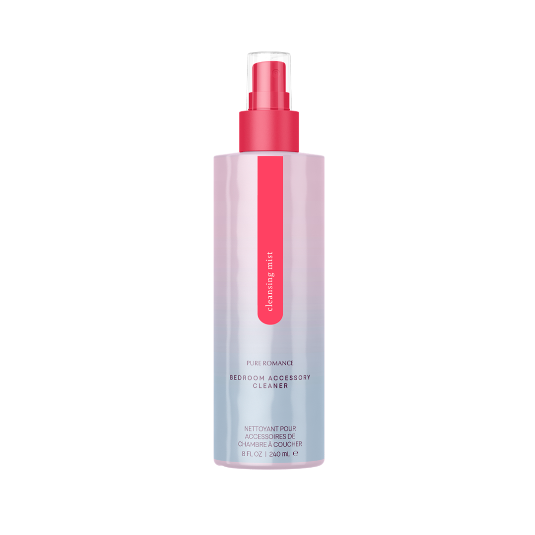 Cleansing mist accessory cleaner spray bottle with red top and pink label