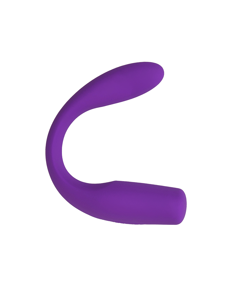Curved purple massager with smooth U-shape and ergonomic handle