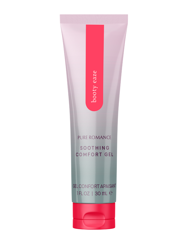 Soothing comfort gel tube, light gray with red label and pink flip-top cap