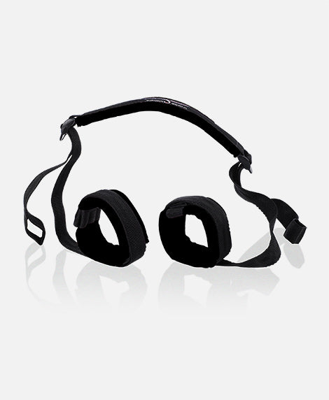 Black spreader cuffs with padded straps and headband-style band