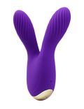 Purple rabbit-shaped silicone toy with two upright ears and curved base