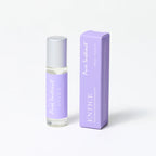 Pheromone roll-on roller bottle and purple box with silver cap