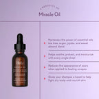 Oil product box panel with bottle image and benefits text