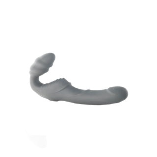 Vibrating strapless strap-on, dark gray silicone curved strapless toy