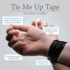 Self-adhesive tape strip wrapped around a wrist on a hand