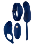 Blue silicone massager set with two rings and remote wand