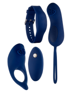 Blue silicone massager set with two rings and remote wand