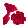 Stemulator red silicone flower toy with stem and rose detail.