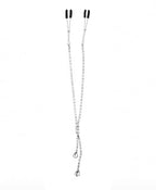 Nipple clamps with long chain ties and small dark clamp tips