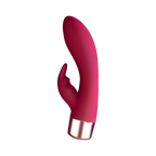 Pink silicone personal massager with curved head and gold-tone battery end