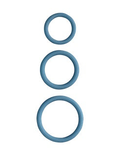 Blue silicone penis ring set with three smooth rings