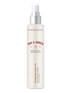 Hydrating body oil bottle with silver pump, white bottle, Oak and Amber label.