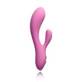 Purple curved silicone massager with two rounded ends and long tapered body