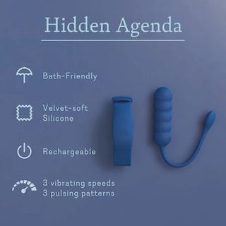Blue silicone massager and charging controller with feature icons