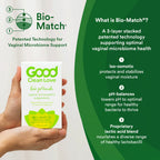 Hand holding Good Clean Love bio pHresh vaginal suppository box with Bio-Match graphic