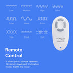 White remote control with vibration mode icons and blue indicator light