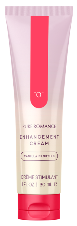 O Enhancement Cream tube, pink with red label, Vanilla Frosting scent