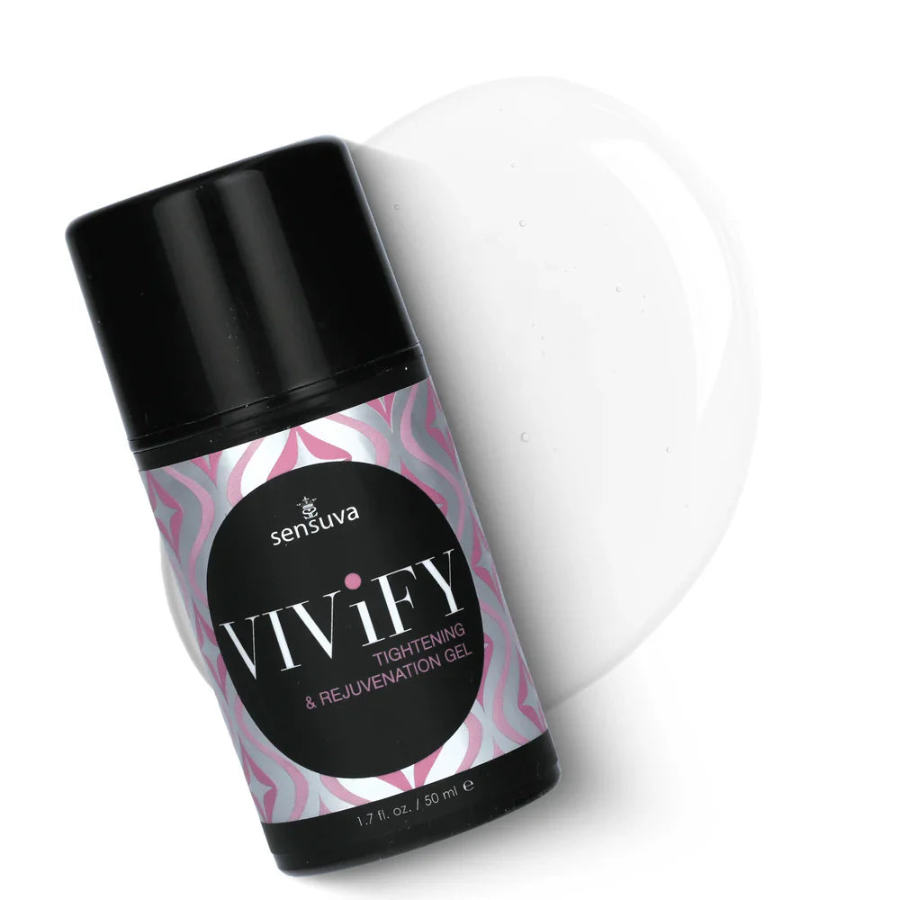 Vivify tightening gel bottle with black cap, angled view