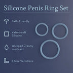 Blue silicone penis ring set with three circular rings, different sizes