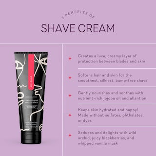Conditioning shave cream tube, black with white graphic and red accents