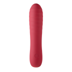 Berry-pink silicone wand massager with rounded tip and small control button