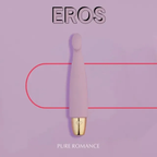 Pink lipstick tube with Eros logo, gold applicator base and tapered tip