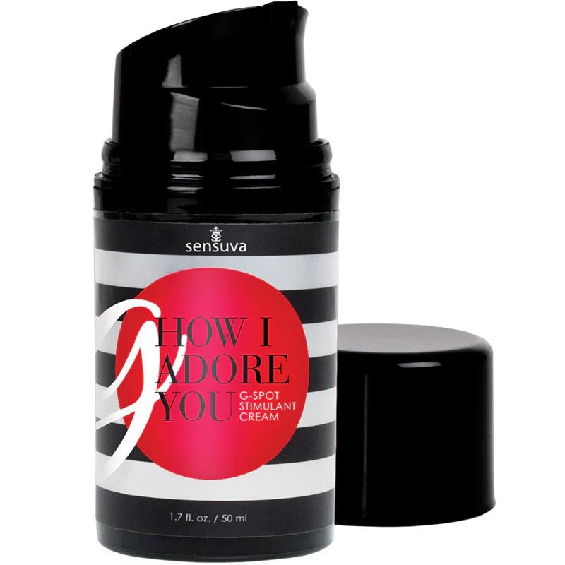 G-Spot enhancement gel bottle, black cap, striped label, 50 ml