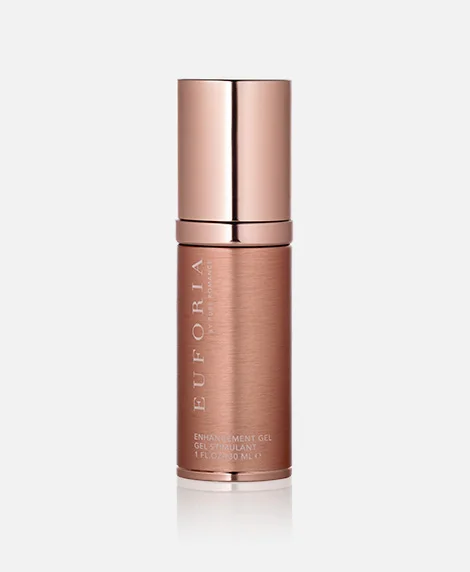 Euforia Enhancement Gel bottle with metallic rose-gold body and chrome cap