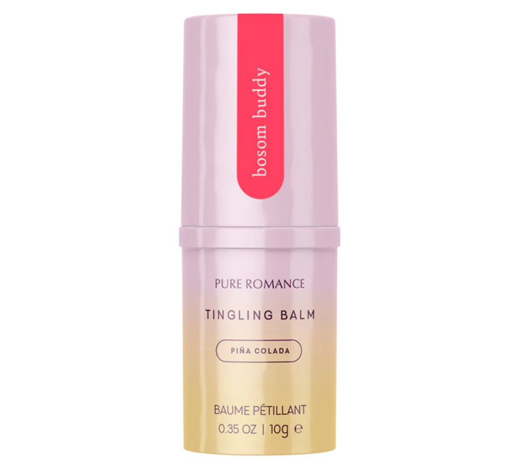 Bosom Buddy tingling balm, Pina Colada balm container