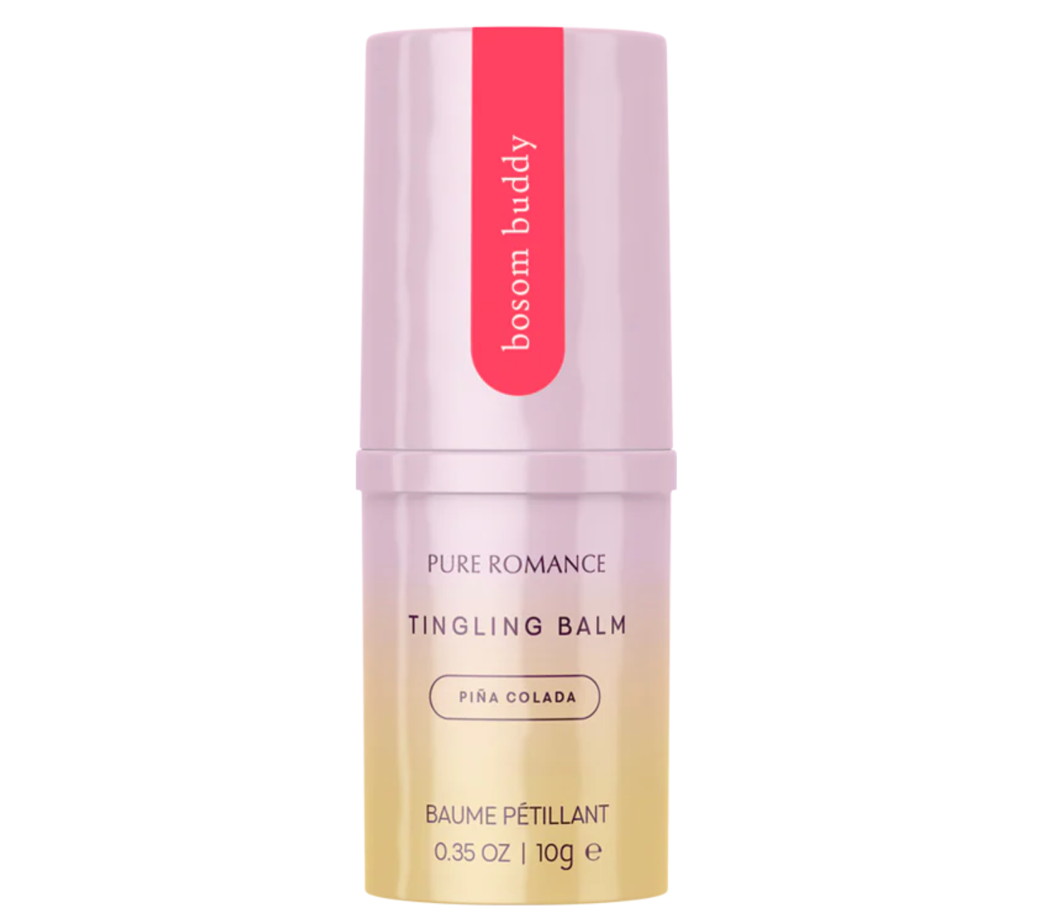 Bosom Buddy tingling balm, Pina Colada balm container