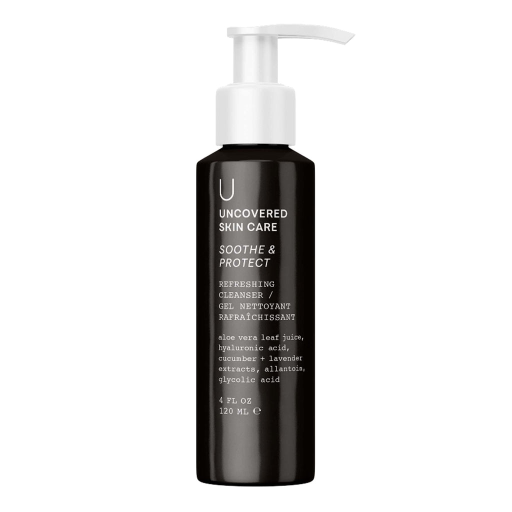 Black pump cleanser bottle, “Soothe & Protect” label, 4 fl oz (120 mL).
