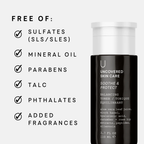 Balancing toner bottle with “Free of” checklist: sulfates, mineral oil, parabens, talc, phthalates.