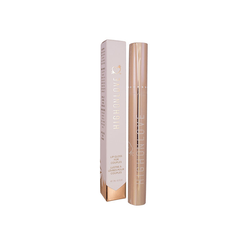 Plumping lip gloss tube and carton, light nude beige, glossy finish