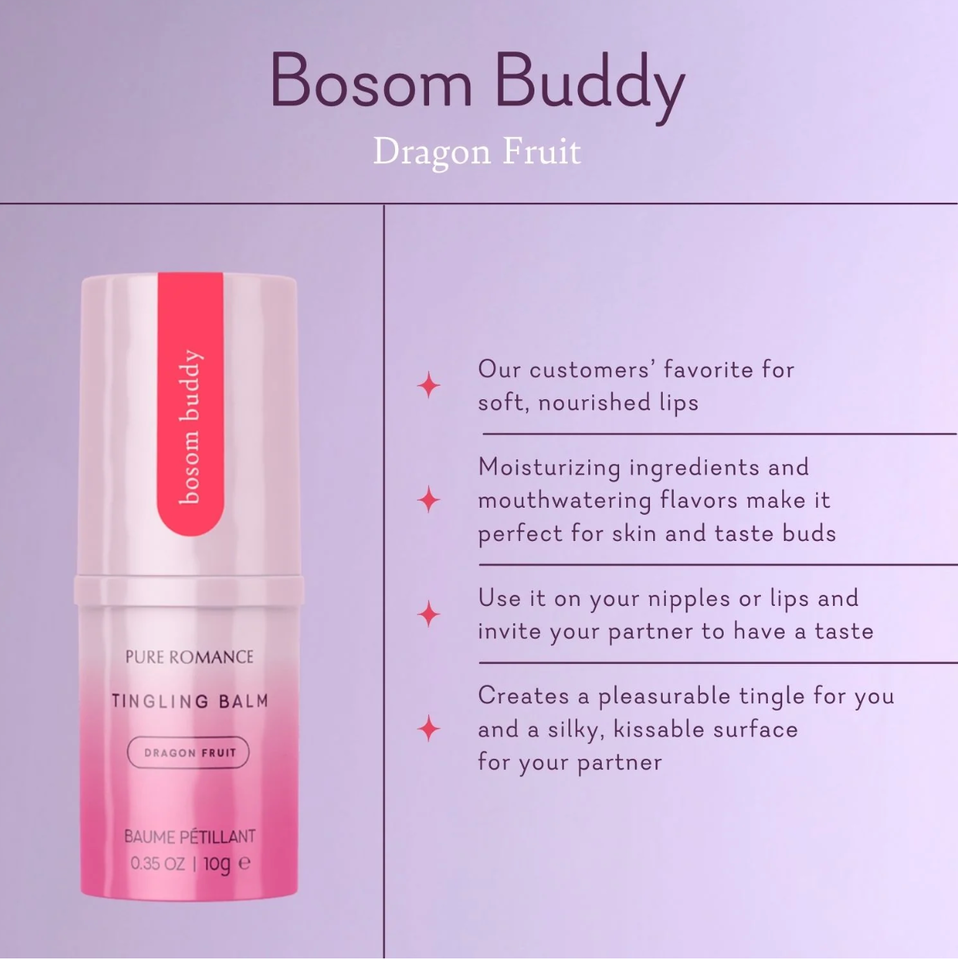 Bosom Buddy tingling balm, Dragon Fruit flavor, slim lip balm container