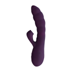 Purple silicone curved massager with contoured handle and flexible tip