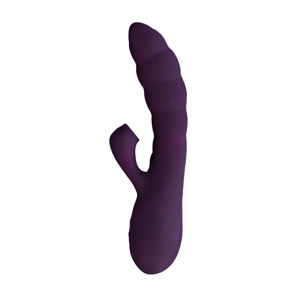 Purple silicone curved massager with contoured handle and flexible tip