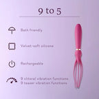 Pink rechargeable personal massager wand with dual prongs and ring handle