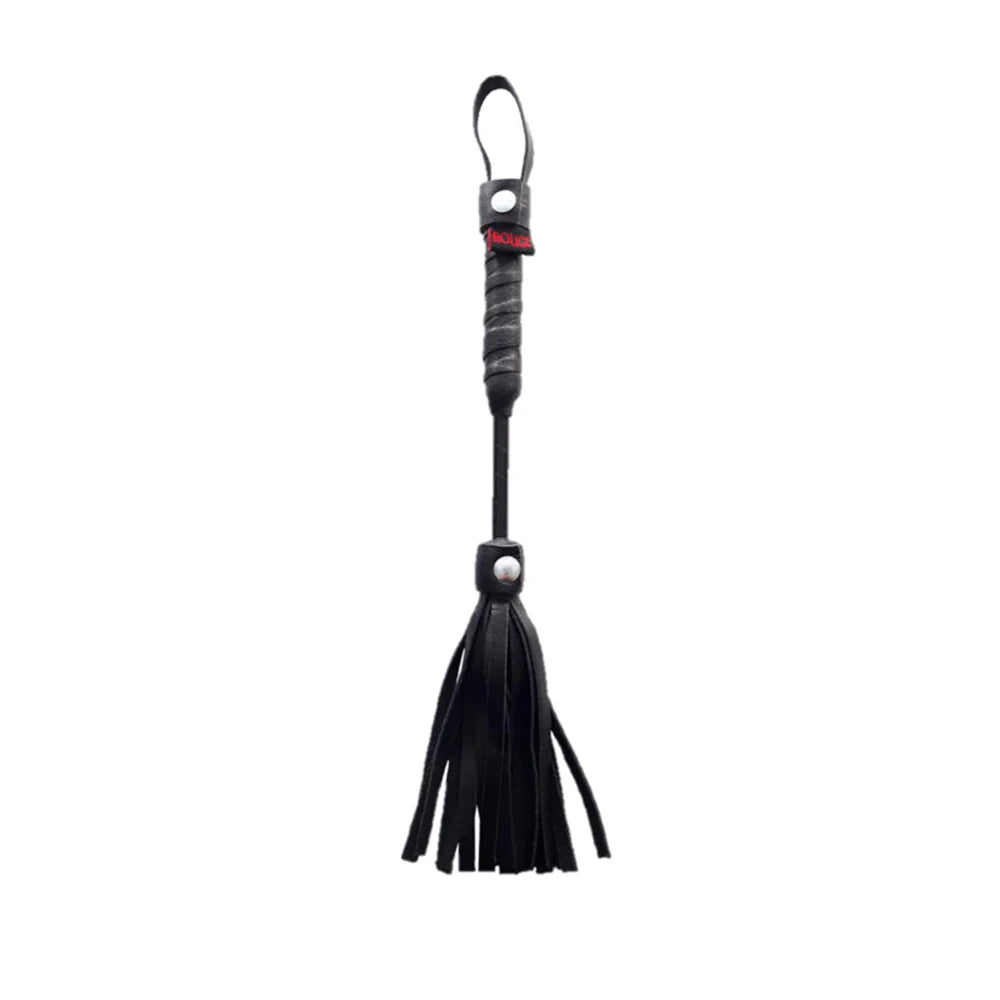 Braided leather-look flogger with black tassel and loop handle, mini size