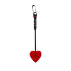 Mini spade paddle, red heart-shaped head, black braided handle with loop strap