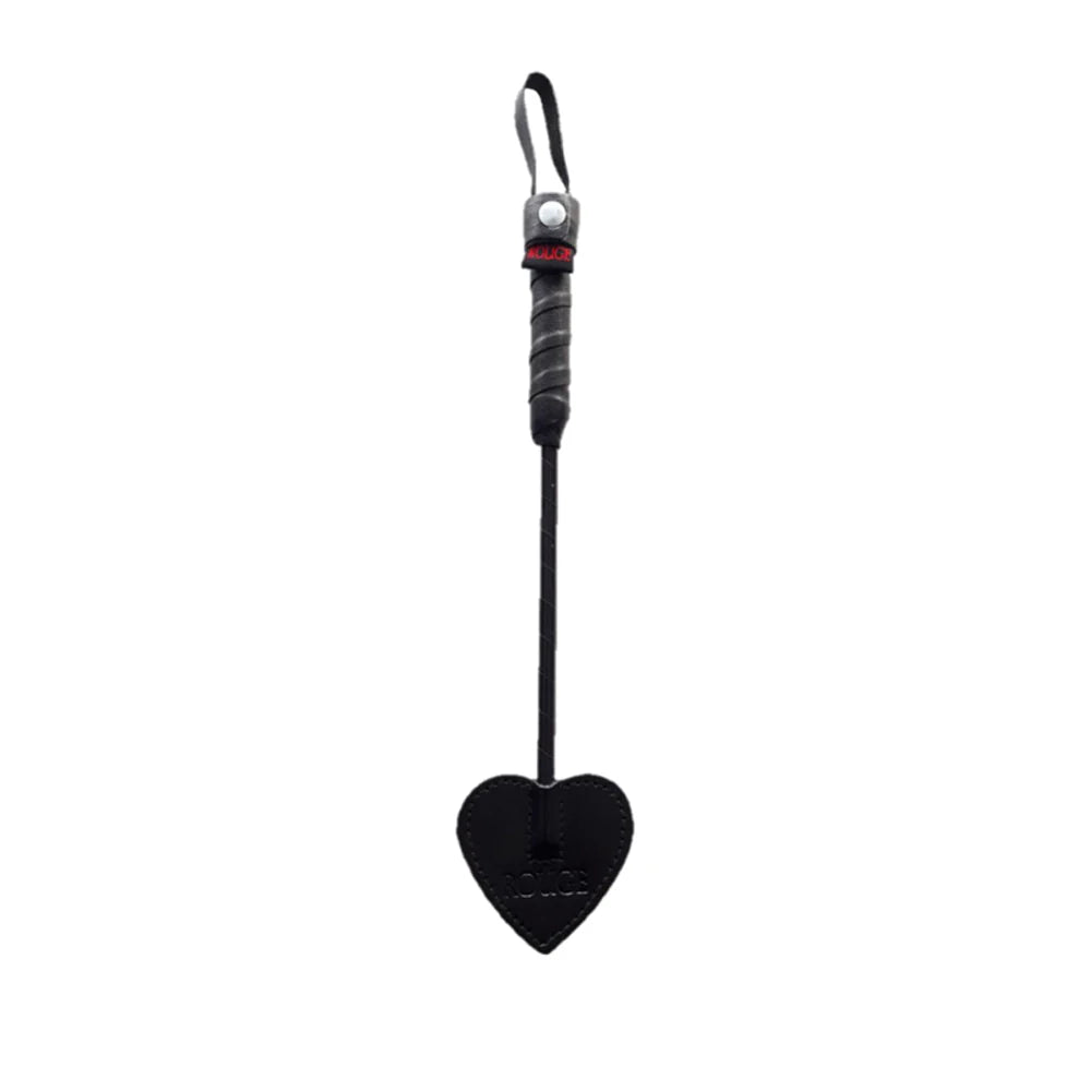 Mini spade paddle, black heart-shaped head, black braided handle with loop strap