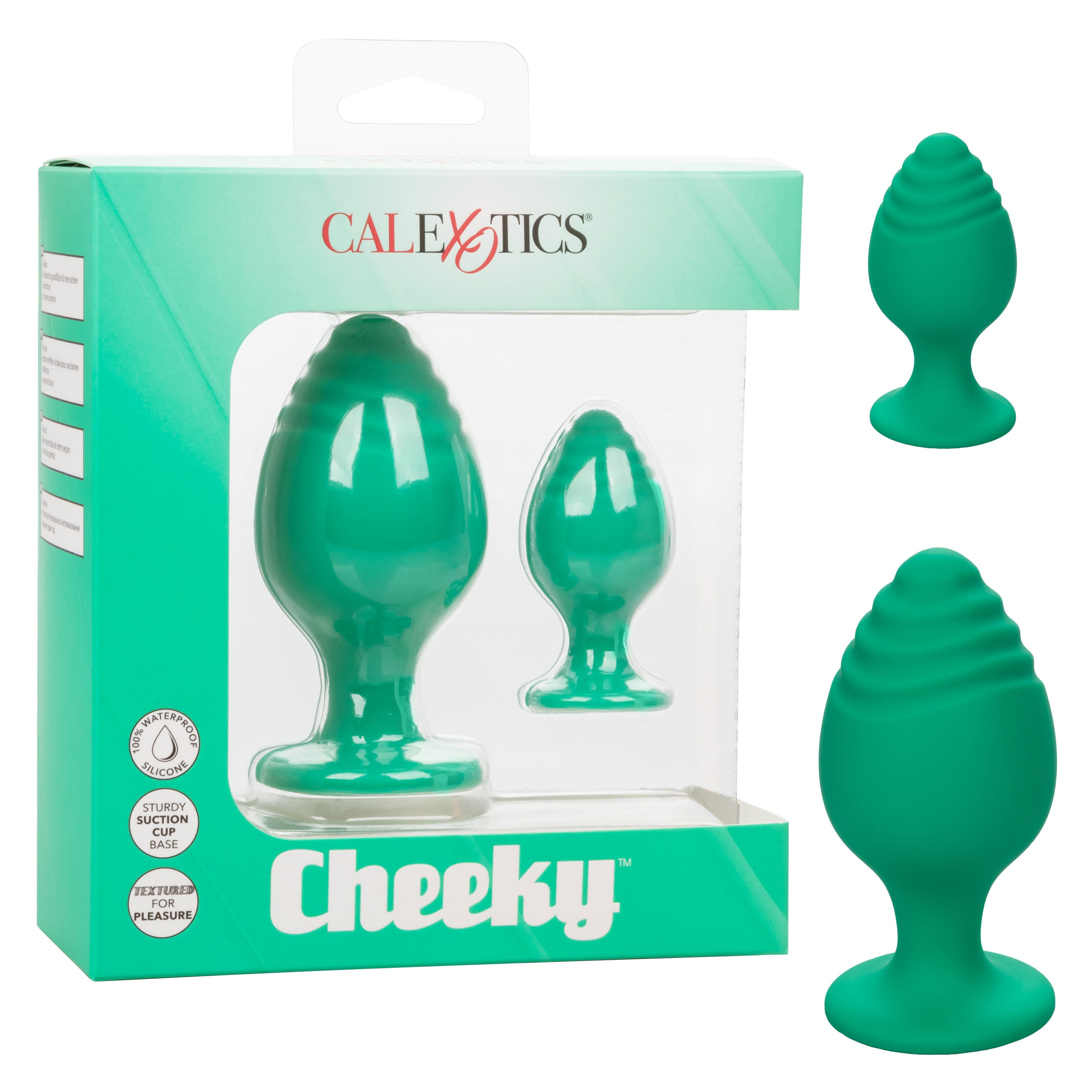 Green silicone butt plugs, two sizes, in retail box