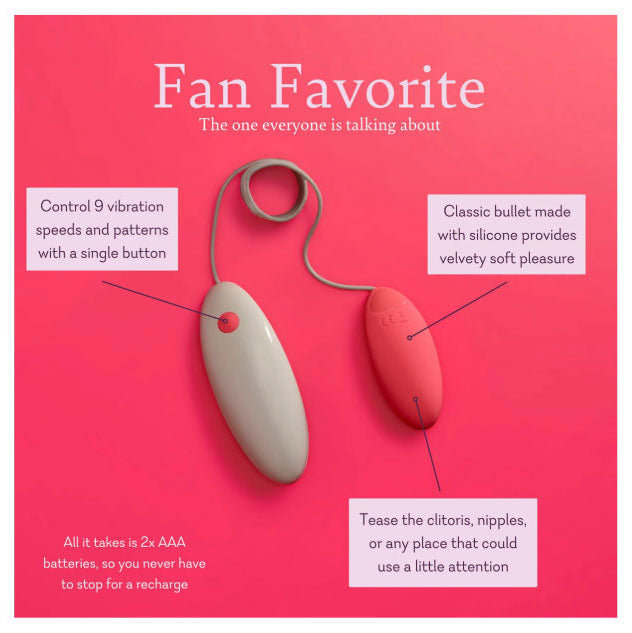 Silicone personal massager in ivory with red button, loop handle and cable cord