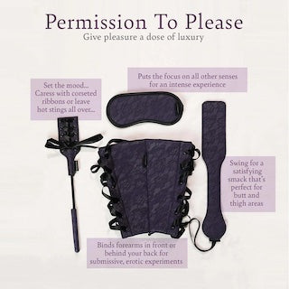 Bondage accessory set with blindfold, wrist cuffs, and long adjustable restraints