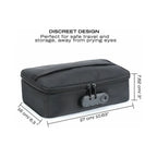 Black locking storage box with front dial and compact rounded rectangular design