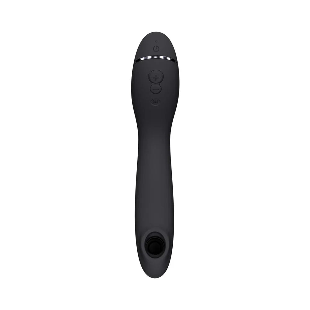 Black G-spot vibrator with rounded base opening and top control panel