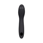 Black G-spot vibrator with rounded base opening and top control panel