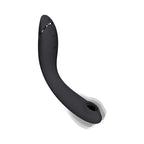 Curved black G-spot vibrator with circular base and smooth contours