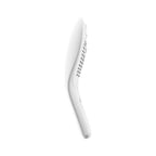 White handheld shower head side profile with small nozzle openings
