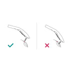Showerhead placement diagram with a green check and red cross for hose positioning